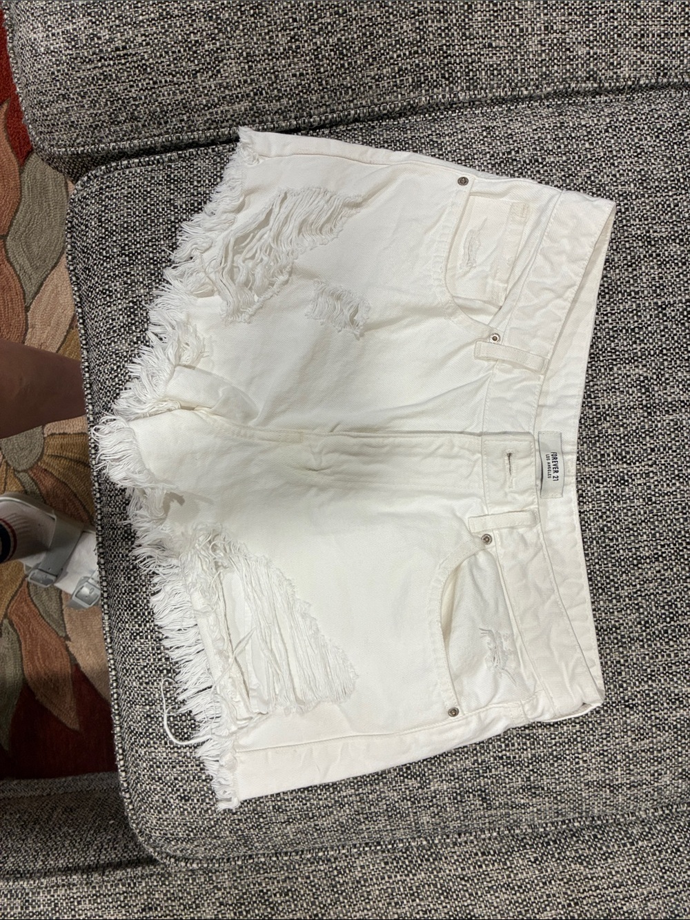 Forever 21 White Distressed Frayed Hem Denim Shorts